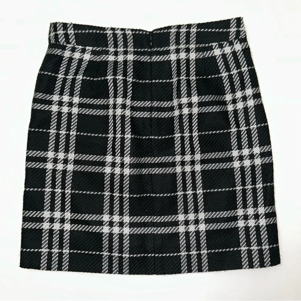 J.Crew Black White Check Plaid Mini Skirt Wool Blend Lined Preppy Classic 00